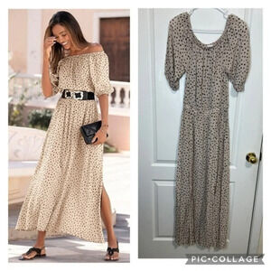 Lascana polka dots short sleeves Off Shoulder Maxi Dress size 4